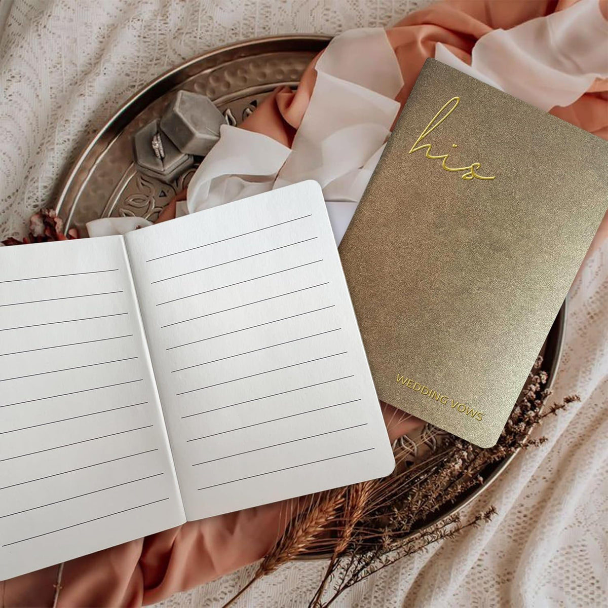 WeddingGiftsWedding Vow Books His and Hers Soft Touch Gold Foil Engraving Vow Books Wedding Essentials Wedding Accessories(TR-HH-Black) - PuriLite