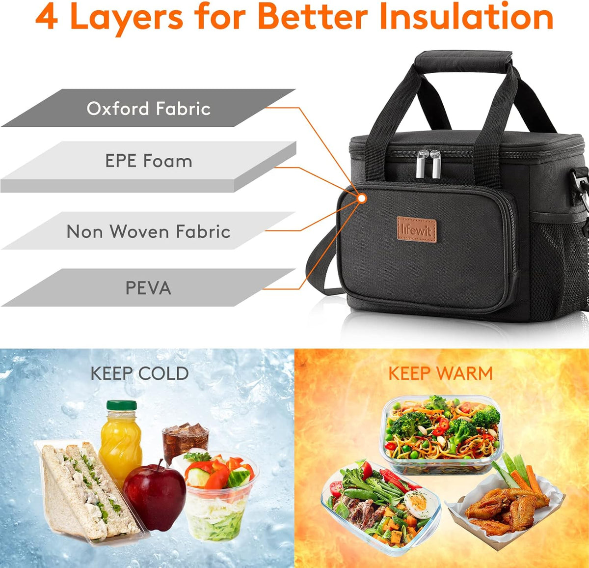 Lifewit Large Lunch Bag for Adults, 24-Can 15L Insulated Lunch Box Leakproof Soft Cooler Cooling Tote for Men Women, Waterproof Reusable Cooler Bags for Work Office Outdoor Picnic Camping, Black - PuriLite