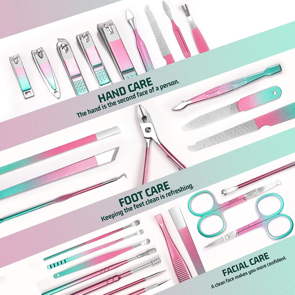 WOAMA Manicure Set 30 in 1 Nail Clipper Set Nail Kit for Women Men Stainless Steel Manicure Kit Professional with Travel Case - PuriLite
