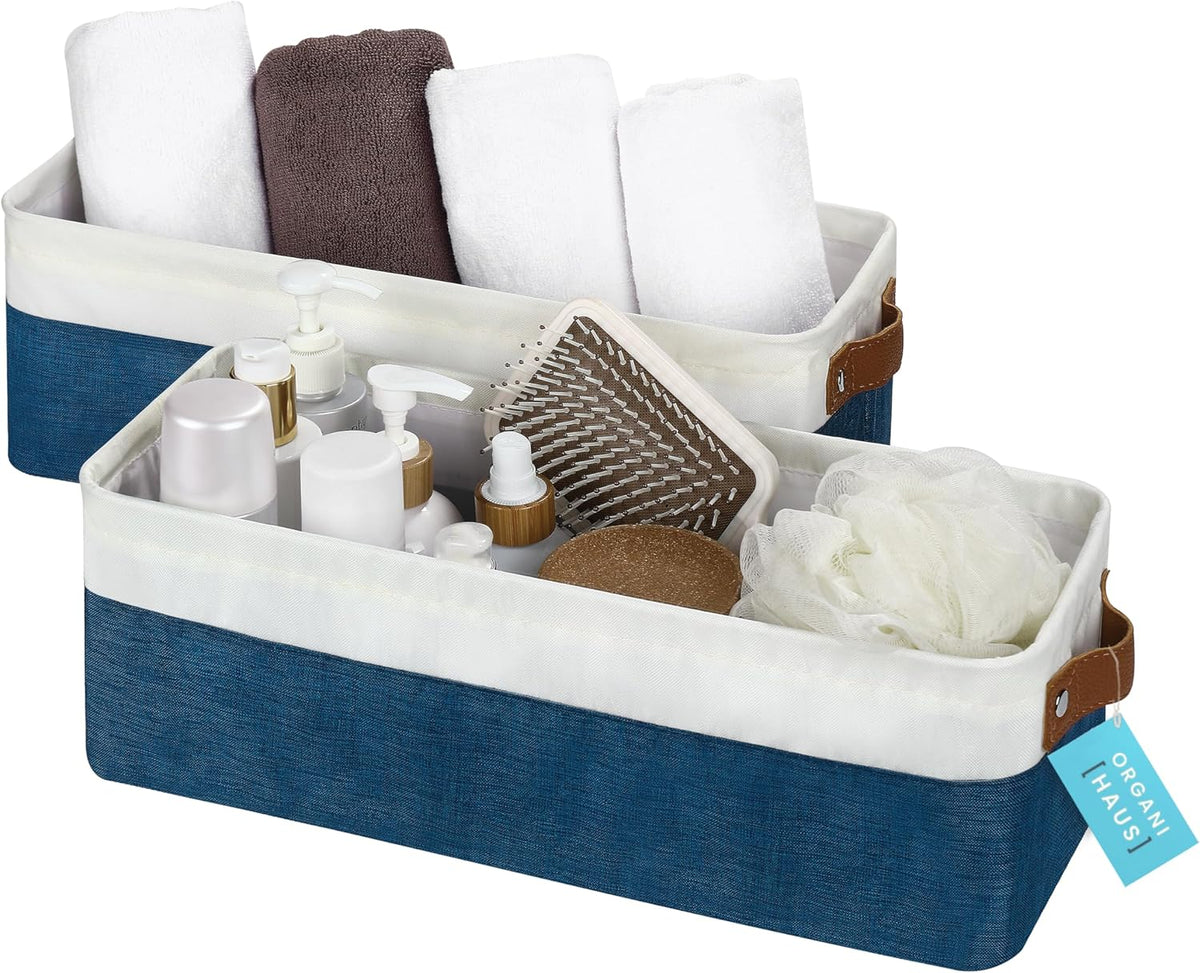 OrganiHaus Large Fabric Storage Baskets for Shelves 3 Pack, 15x11in Closet Storage Bins for Shelves, Cloth Baskets, Fabric Storage Cubes, Linen Closet Organizers, Fabric Basket, White Basket - PuriLite
