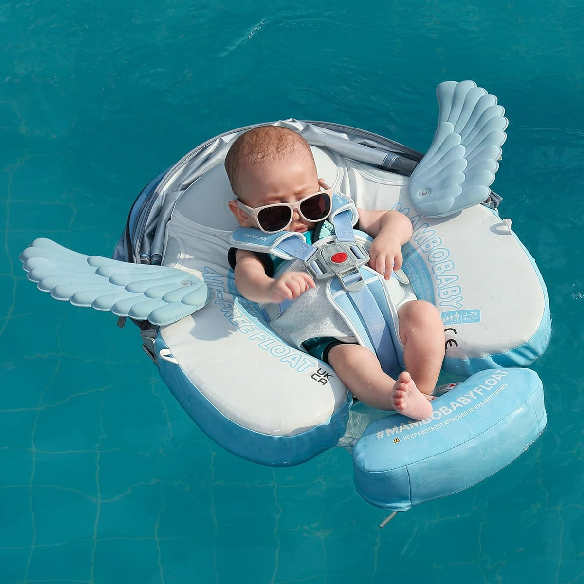 Mambobaby Baby Swim Float with Canopy, Non-Inflatable Solid Baby Float, Upgrade Soft Skin-Friendly Material Infant Swim Float - PuriLite