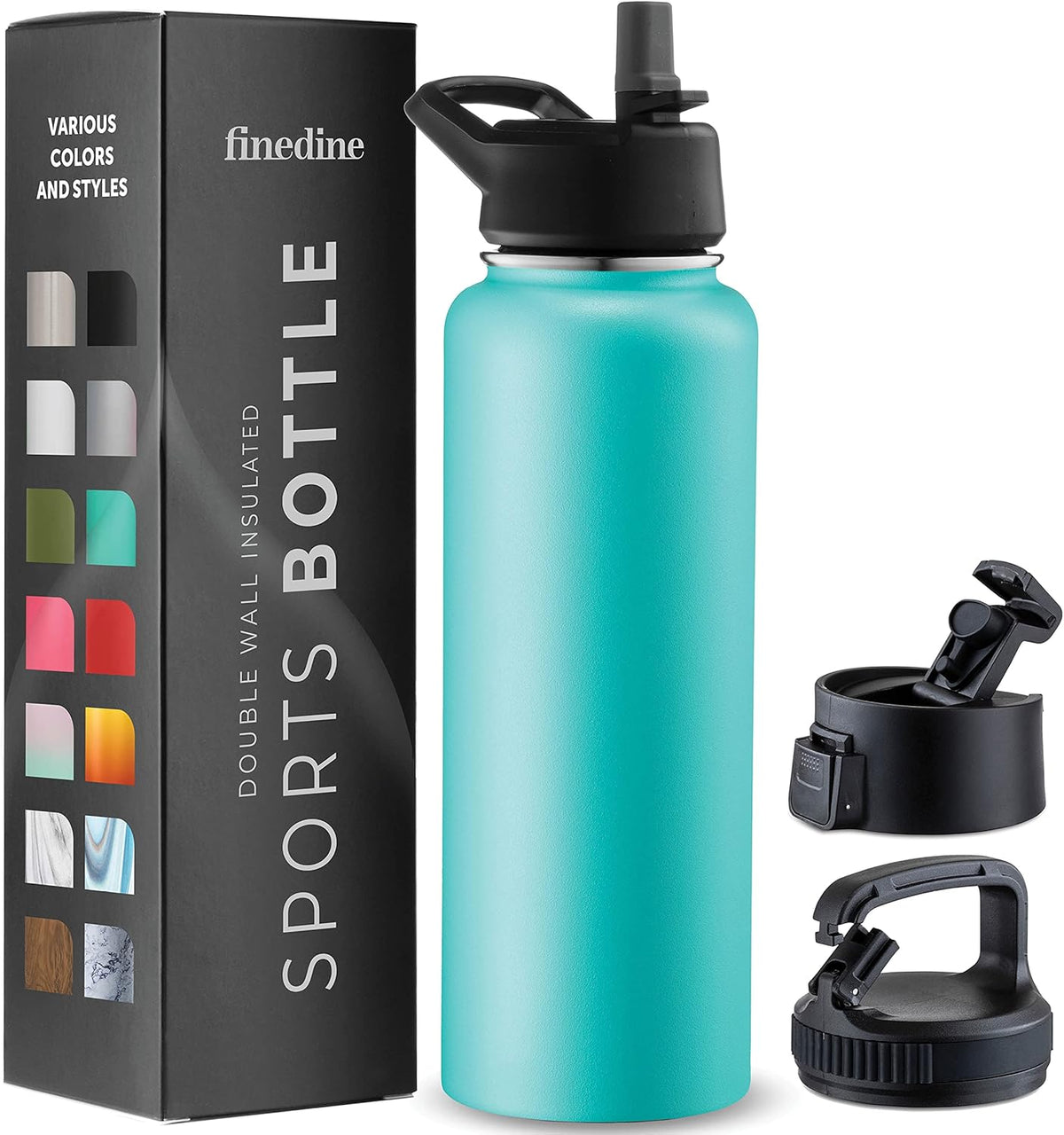 FineDine Water Bottle - Stainless Steel Insulated Water Bottle with Straw Lid, Flip Lid & Wide-Mouth Cap - Keeps Hot and Cold - 25 Oz / 739ml - Pure Pearly White - PuriLite