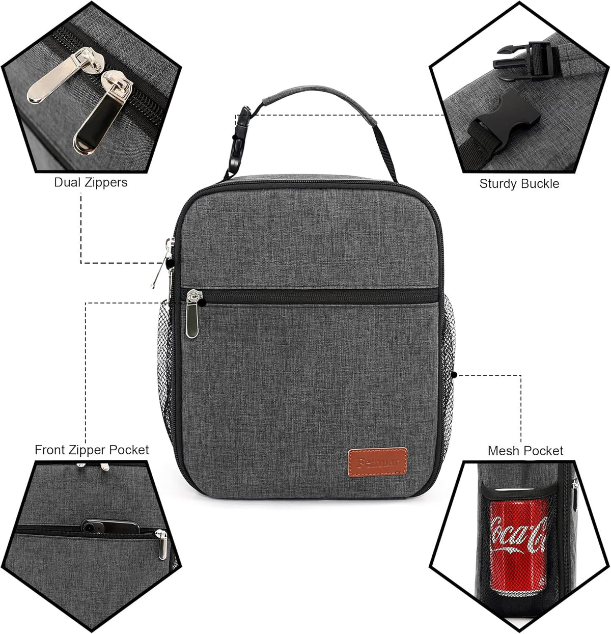 Lunch Box for Men Women Adults Small Lunch Bag for Office Work Picnic - Reusable Portable Lunchbox, Black - PuriLite