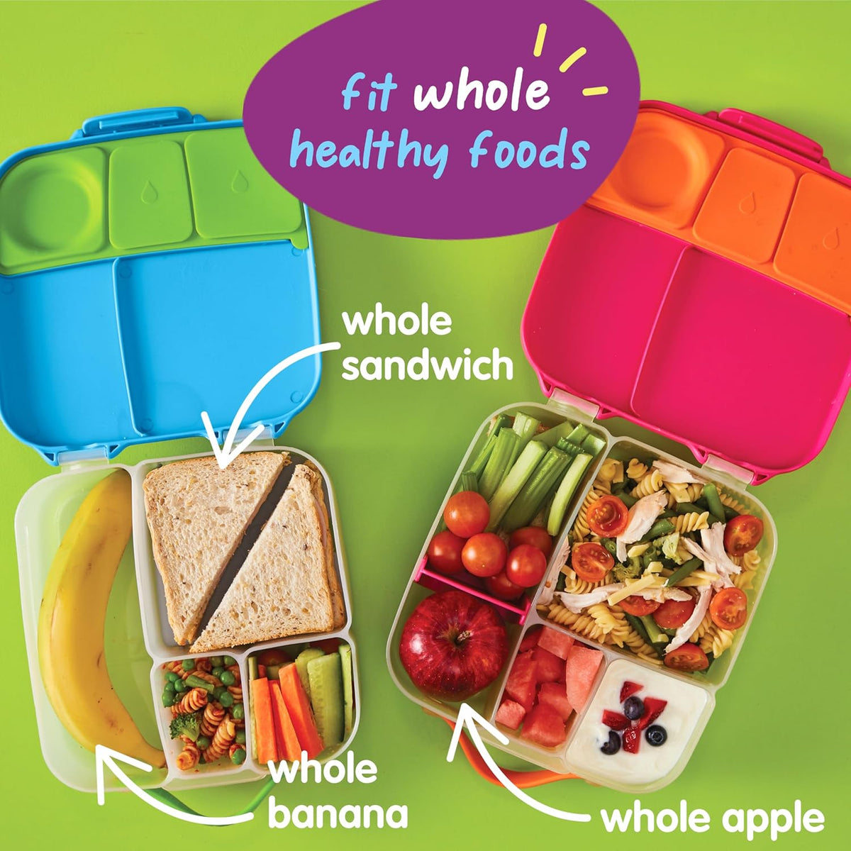 b.box 5-Compartment bento Style Lunch Box for Kids, Toddlers, Childrens, BPA-Free Food Storage Container with Cooler Pack, ON-The-GO Food Box with Handles Included Custom Divider, Lemon Twist - PuriLite