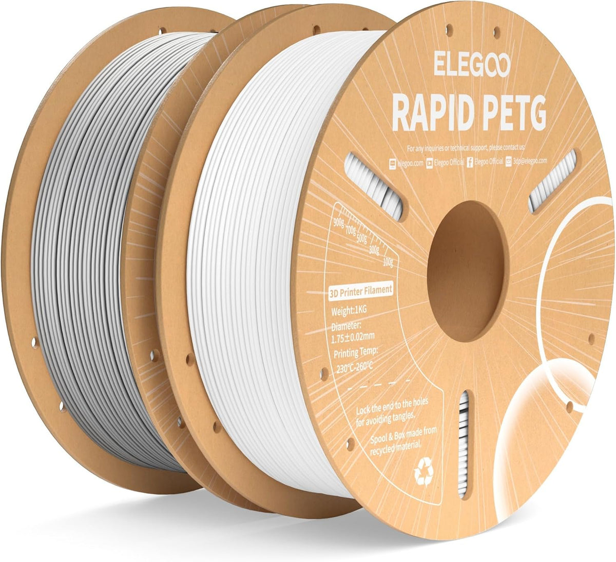 ELEGOO Rapid PETG Filament 1.75mm Black 1KG, 3D Printer Filament Max 600 mm/s High Speed Printing, Dimensional Accuracy +/- 0.02 mm Fit Most FDM Printer 1kg Cardboard Spool - PuriLite