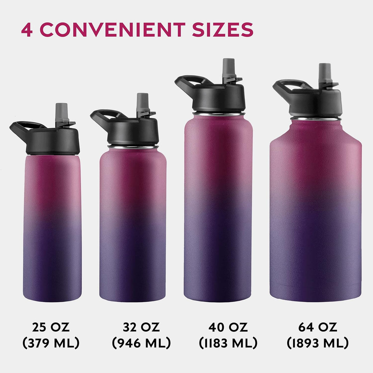 FineDine Water Bottle - Stainless Steel Insulated Water Bottle with Straw Lid, Flip Lid & Wide-Mouth Cap - Keeps Hot and Cold - 25 Oz / 739ml - Pure Pearly White - PuriLite
