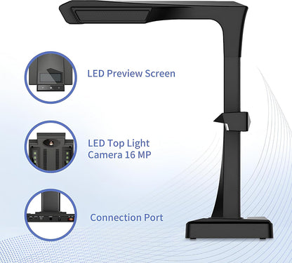 Czur' ET25 Pro Professional Book Scanner, 25MP Document Camera, A3 Overhead Document Scanner, 180+ Languages OCR, Hi-Speed DDR, Support HDMI, USB 2.0, for Windows/MacOS/Linux - PuriLite