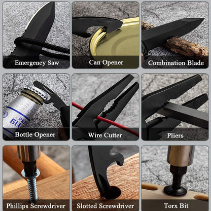 RoverTac Pocket Knife Tactical Folding Knife Multi Tool Survival Camping Knife, Multitool Knife Pliers Bottle & Can Opener 9-Pack Screwdrivers Liner Lock Nylon Sheath, Pocket Knife for Camping Hiking - PuriLite