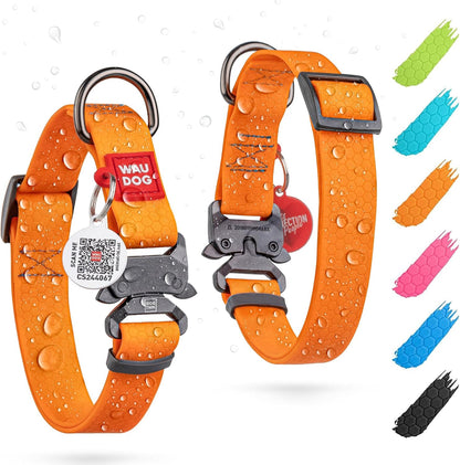 Waterproof Dog Collar - Adjustable Glow Dog Collar for Large Dogs, Small and Medium Dogs - Heavy Duty Dog Collars with Durable Metal Clasp and QR Dog Tag - Glow in The Dark Dog Collars - PuriLite