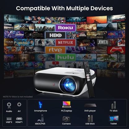 Official Licensed Google TV Smart Projector, HAPPRUN Projector 4k Support with Dolby Sound, Built-in Streaming Apps, Native 1080P, Wi-Fi & Bluetooth, Projecteur for Home Cinema,Gaming,Outdoor - PuriLite