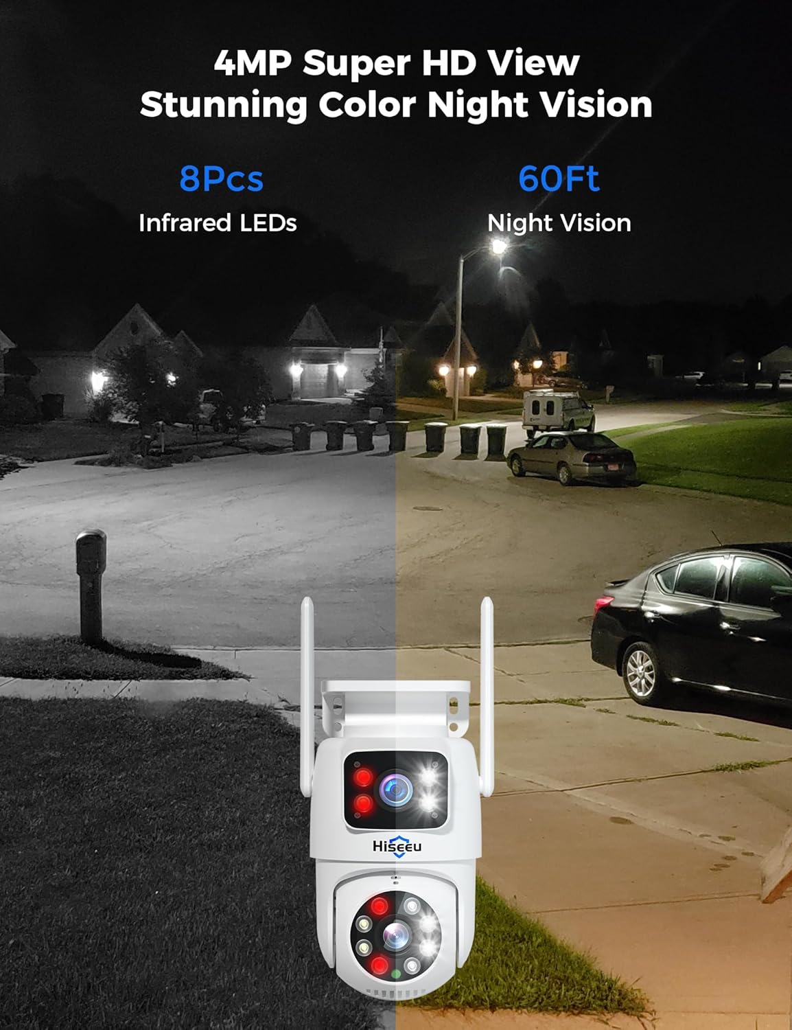 Hiseeu Wireless Security Camera System, 5G & 2.4G WiFi, Outdoor Camera for Home Security, Dual Lens, 360° Pan & Tilt, Auto Tracking, Color Night Vision, 1TB HDD No Subscription, WiFi Pro, Need Plug In - PuriLite