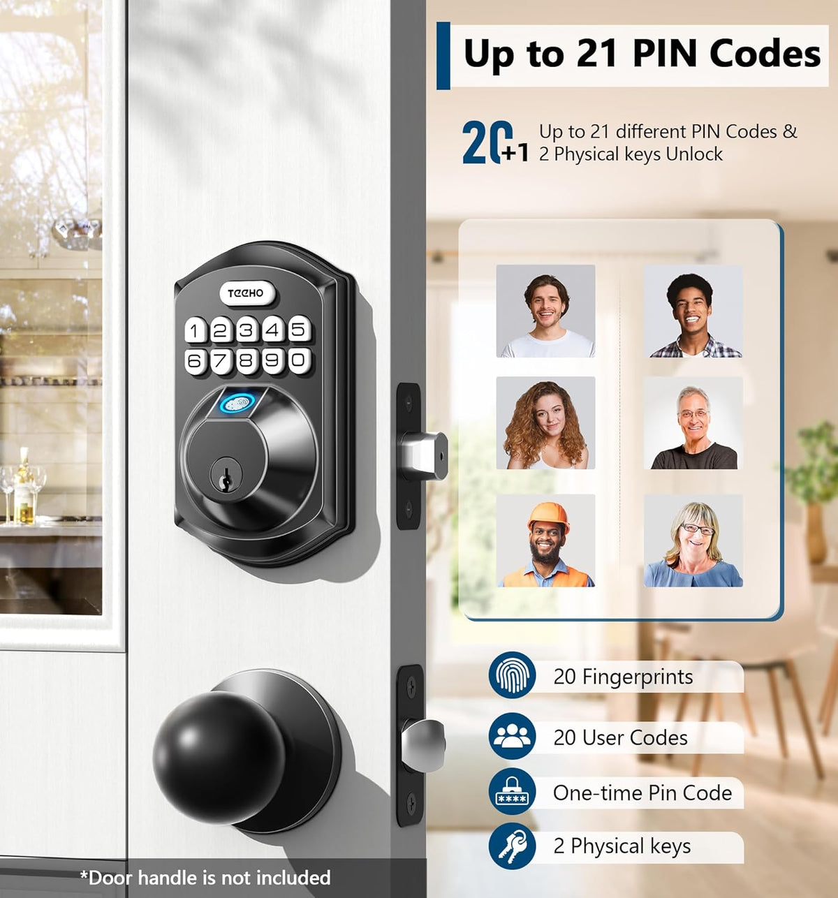 TEEHO TE002 Fingerprint Door Lock, Smart Keyless Entry Electronic Keypad Deadbolt for Front Door - Auto Lock - Easy Installation - Matte Black - PuriLite