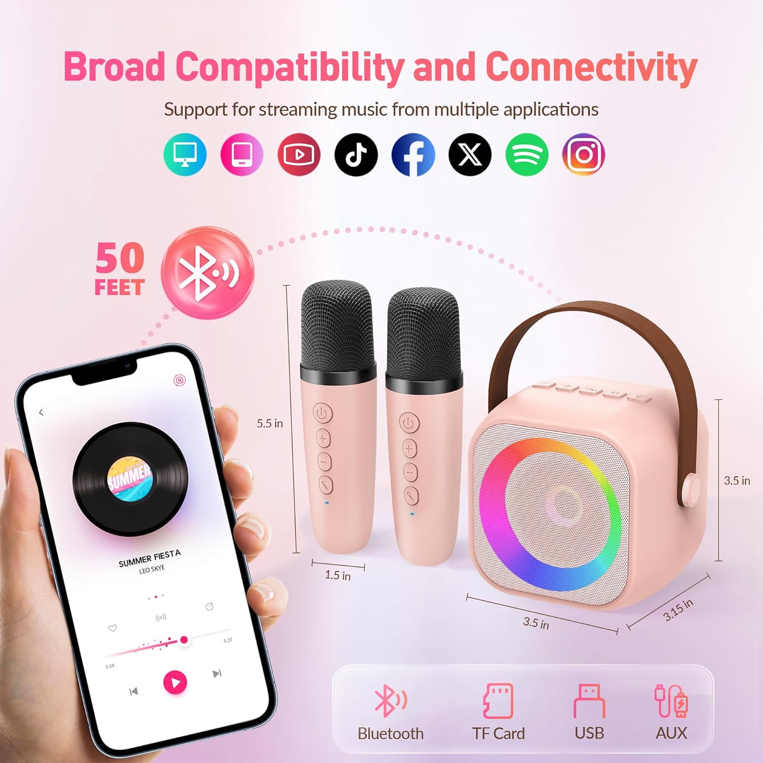 Karaoke Machine, Portable Bluetooth Karaoke Speaker with 2 Wireless Microphones and Party Lights for Kids and Adults, Birthday Gifts for Girls Boys Family Home Party (Beige2) - PuriLite
