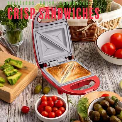 PREMIUS Ceramic NonStick Mini Snack Sandwich Maker, Indicator Light, 5x4.4 Inch Mold, Great for French Toast, Tuna Melt, Egg & Grilled Cheese, Pancake Sandwich, Desserts, Toasties, 520 W (Red) - PuriLite