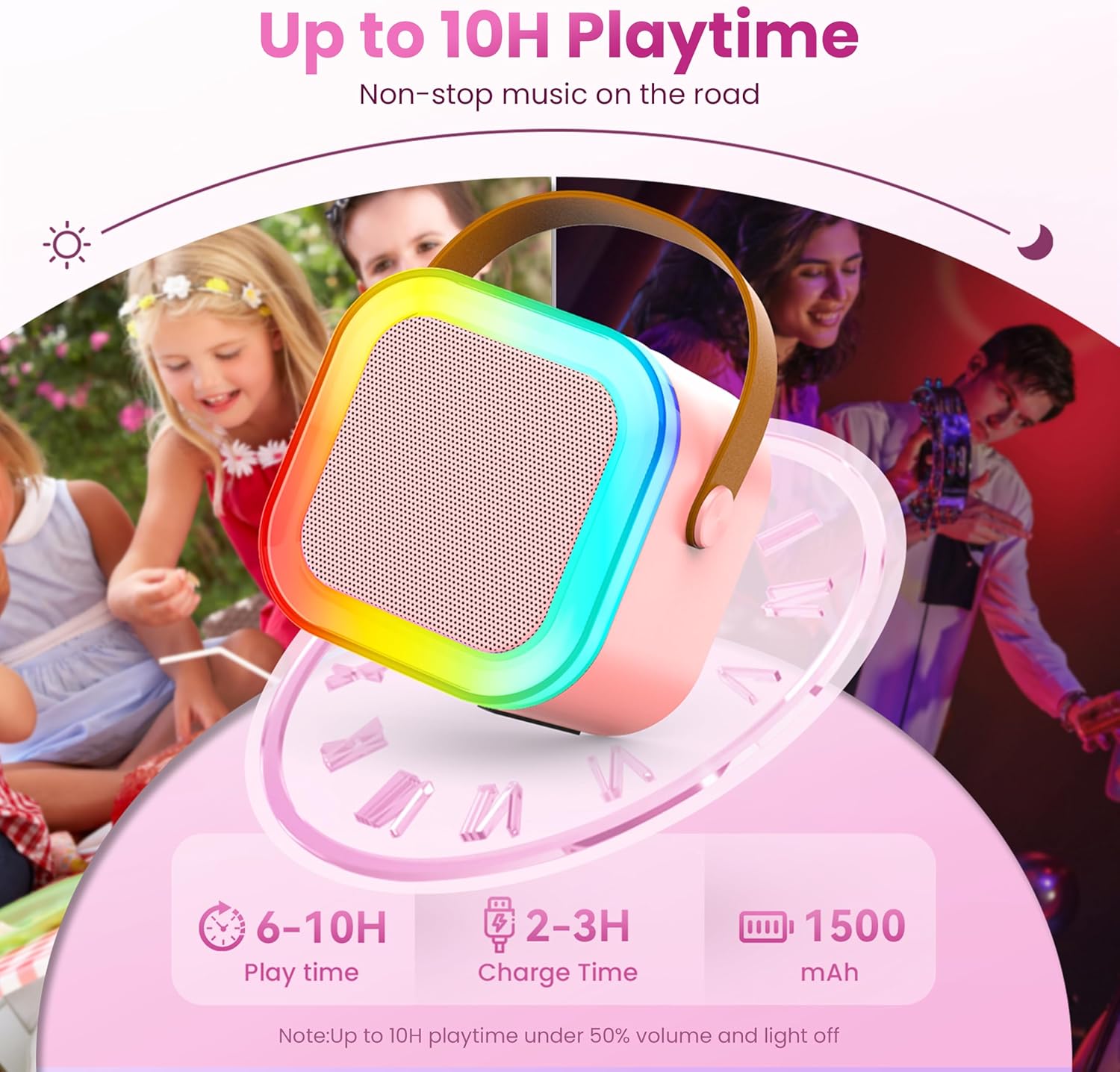 Karaoke Machine for Kids Adults, Portable Bluetooth Mini Karaoke Microphone Singing Speaker Karaoke Player with 2 Wireless Mic Toys for All Smartphones,Birthday, Family,Home Party (Purple) - PuriLite