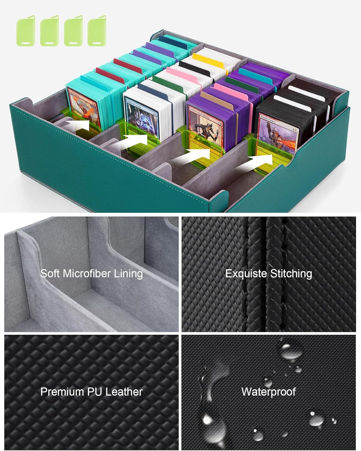 ZLCA Card Storage Box for MTG PTCG, Commander Deck Box Holds 3000+ Cards, Card Storage Case with 4 Stoppers, Card Organizer for TCG Sport Cards (Black) - PuriLite