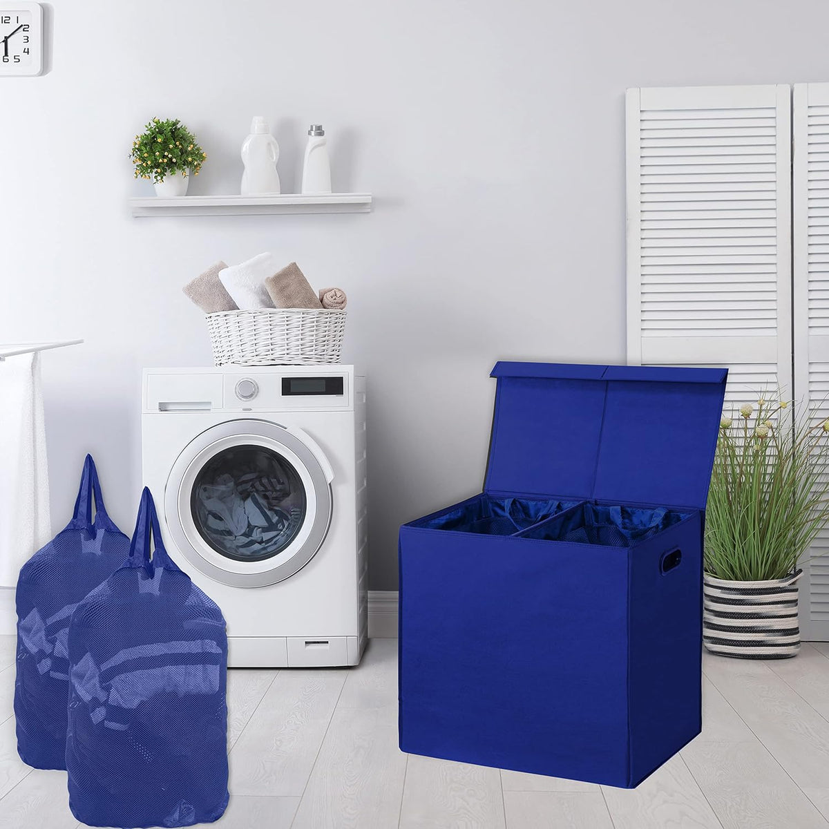SimpleHouseware Double Laundry Hamper with Lid and Removable Laundry Bags, Beige - PuriLite