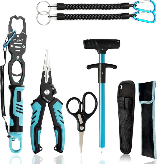 Selake 7 PCS Fishing Tool Kit - Fishing Pliers, Fish Lip Grip w/Weight Scale, Super Line Scissors, Hook Remover | All-in-One Fishing Equipment for Freshwater/Saltwater, Best Gift for Men - PuriLite