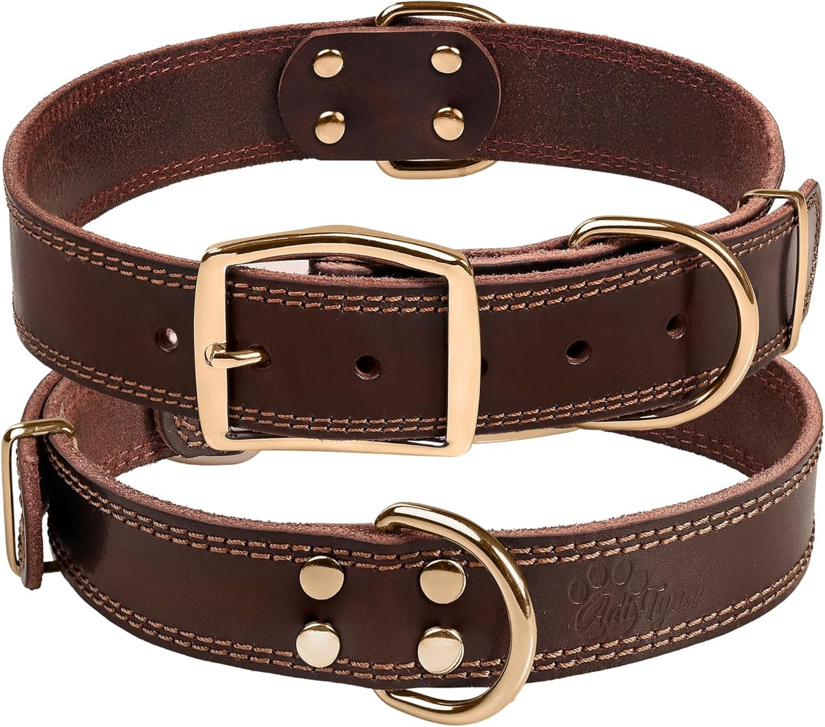 ADITYNA Heavy-Duty Leather Dog Collar for Medium Dogs - Soft and Strong, 100% Genuine Leather - Collier Pour Chien (Medium: Fit 13" - 20" Neck, Brown) - PuriLite