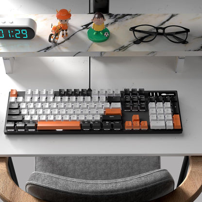 Mechanical Gaming Keyboard, 104 Keys White Backlit Mechanical Keyboards with Red Switches & Double-Shot Keycaps, MageGee Wired Ergonomic Computer Keyboard for Desktop, PC Gamers (White & Blue) - PuriLite