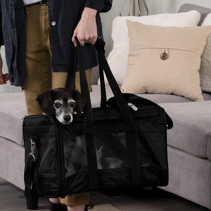 Sherpa Original Deluxe Travel Bag Pet Carrier, Airline Approved & Guaranteed-On-Board - Mesh Panels & Spring Frame, Locking Safety Zippers, Machine Washable Liner - Charcoal Gray, Medium - PuriLite