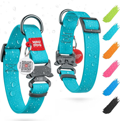 Waterproof Dog Collar - Adjustable Glow Dog Collar for Large Dogs, Small and Medium Dogs - Heavy Duty Dog Collars with Durable Metal Clasp and QR Dog Tag - Glow in The Dark Dog Collars - PuriLite