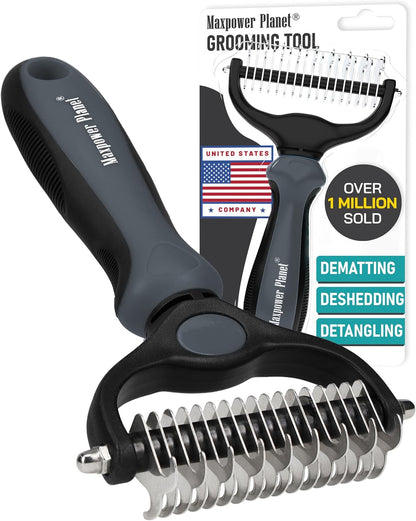 Maxpower Planet Pet Grooming Brush - Double Sided Shedding, Dematting - Undercoat Rake for Dogs - Dog Grooming Brush - Deshedding Brush for Dogs - Dog Brush, Cat Brush, Reduce Shedding by 95%, Black - PuriLite