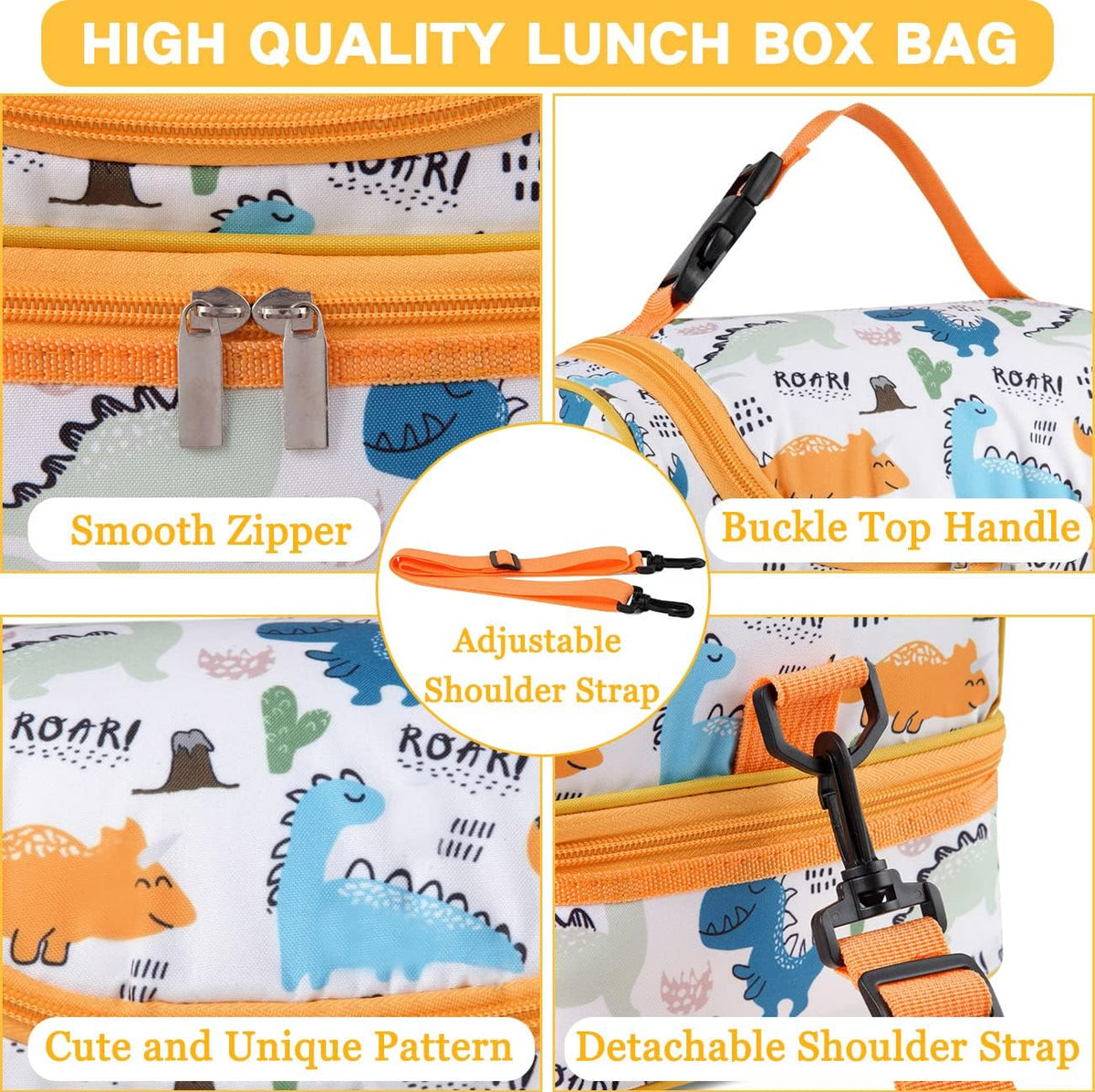 VASCHY Lunch Box Bag Men, Insulated Two Compartments Bento Cooler Bags for Adults/Women/Kids for School,Daycare,Kindergarten,Picnic Black - PuriLite