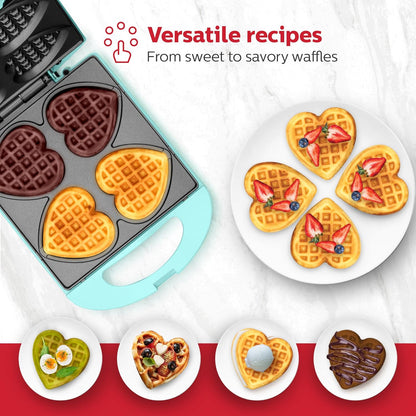 Holstein Housewares - Non-Stick Heart Waffle Maker, Lavender - Makes 4 Heart-Shaped Waffles in Minutes - PuriLite
