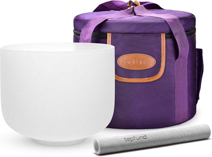 TOPFUND F Note Crystal Singing Bowl Heart Chakra 8 inch with Heavy Duty Carrying Case and Suede Striker - PuriLite