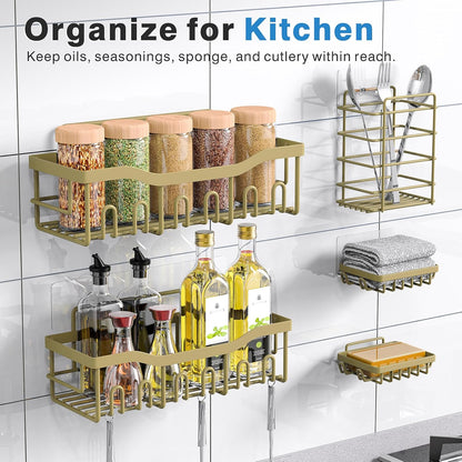 EUDELE 5-Pack Rustproof Stainless Steel Shower Caddy – No Drill Adhesive Bathroom Organizer with Large Capacity, Spacious Shower Shelves for Inside Shower, Kitchen & Home Decor Storage - PuriLite