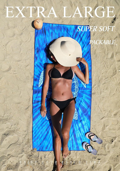 4 Pack Microfiber Lightweight Thin Beach Towel Sand Free Quick Dry Super Absorbent Compact Oversized Large Towels for Swimming Pool Yoga Gym Travel Vacation Beach Accessories Essentials for Adults - PuriLite