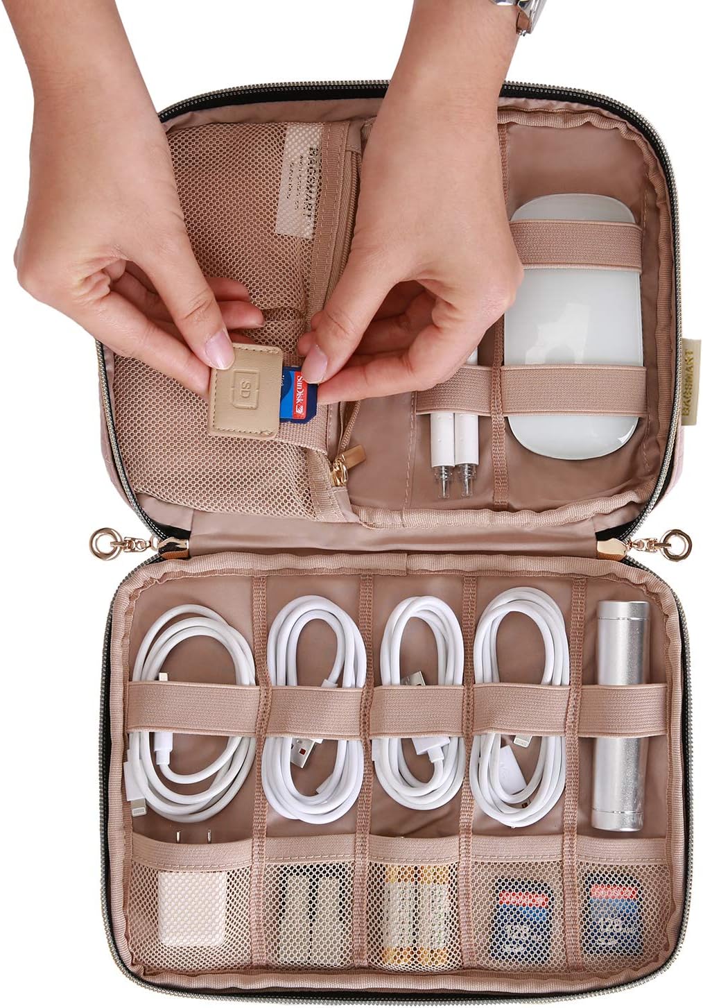 BAGSMART Electronic Organizer, Travel Cable Organizer Double Layer Electronics Accessories Cases Portable for Tablet 7.9", USB Drive, Cords, Black - PuriLite
