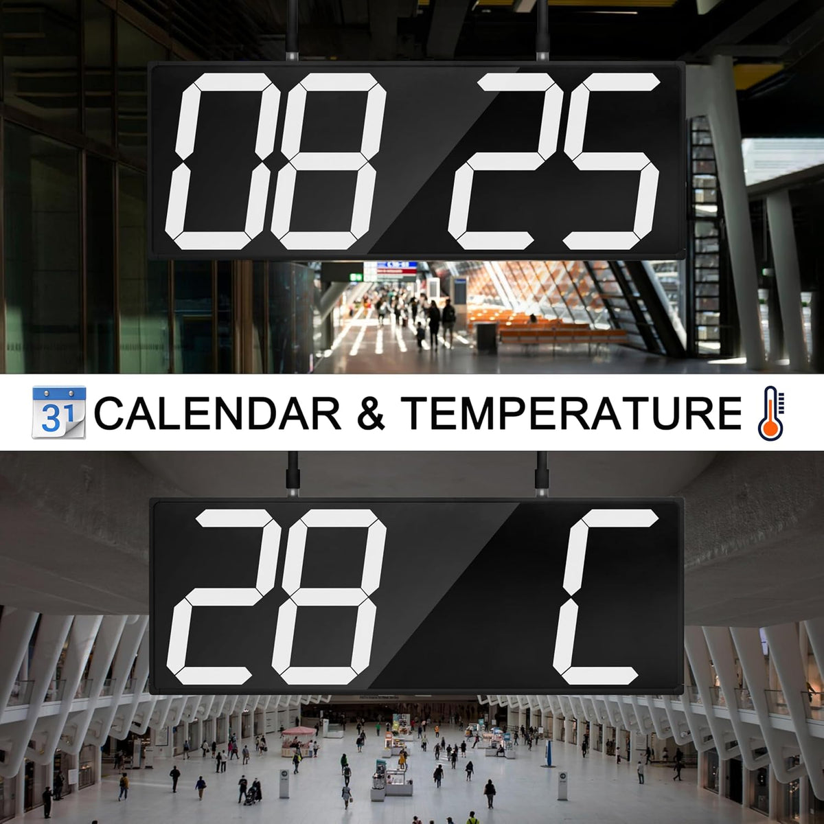 CHKOSDA Digital Wall Clock with Double Sided Display, Large Digital Clock with Timer,Alarm,Temperature and Date,Two Faced Hanging Wall Clock with 6''Number (White) - PuriLite