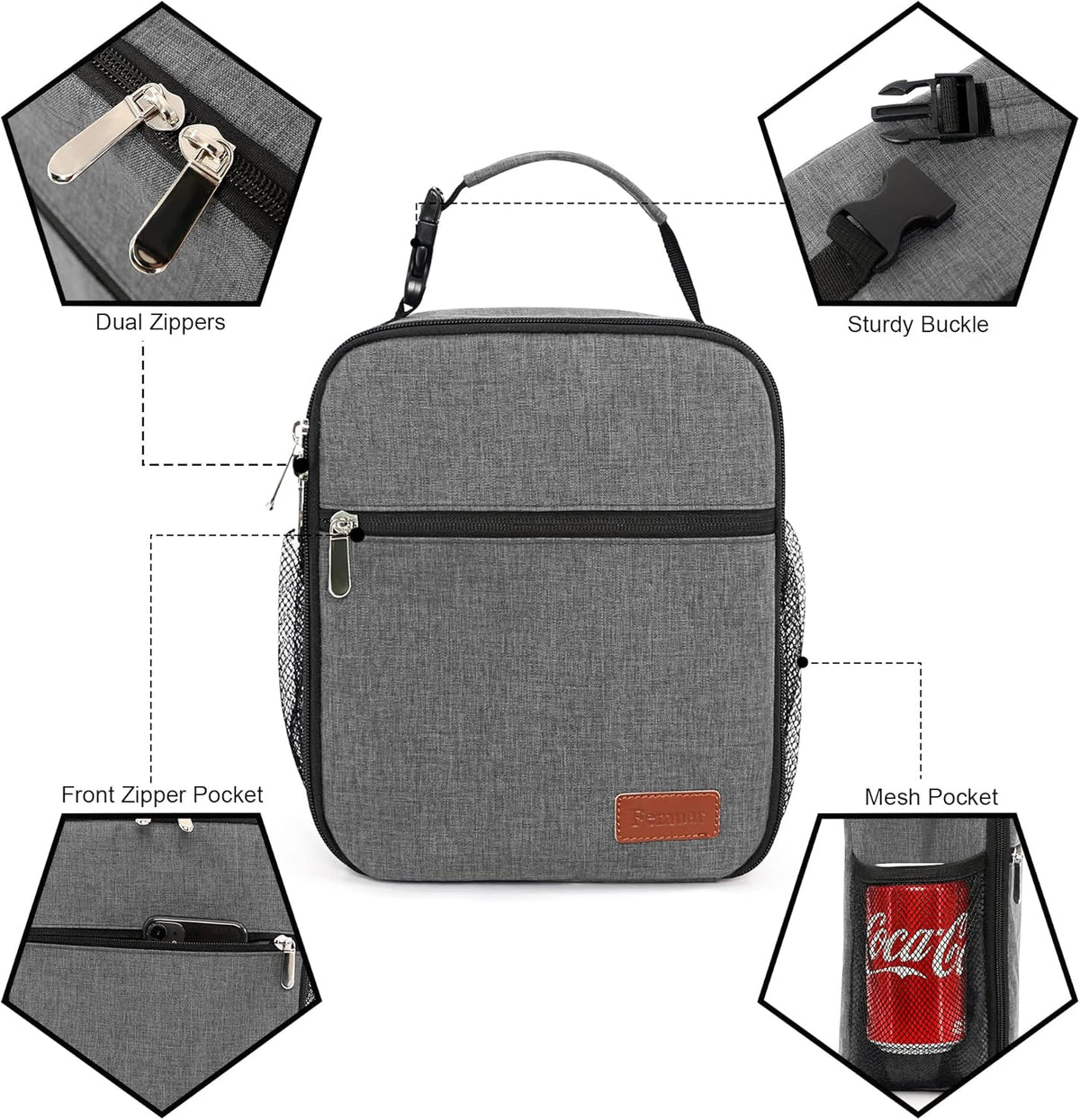 Lunch Box for Men Women Adults Small Lunch Bag for Office Work Picnic - Reusable Portable Lunchbox, Black - PuriLite