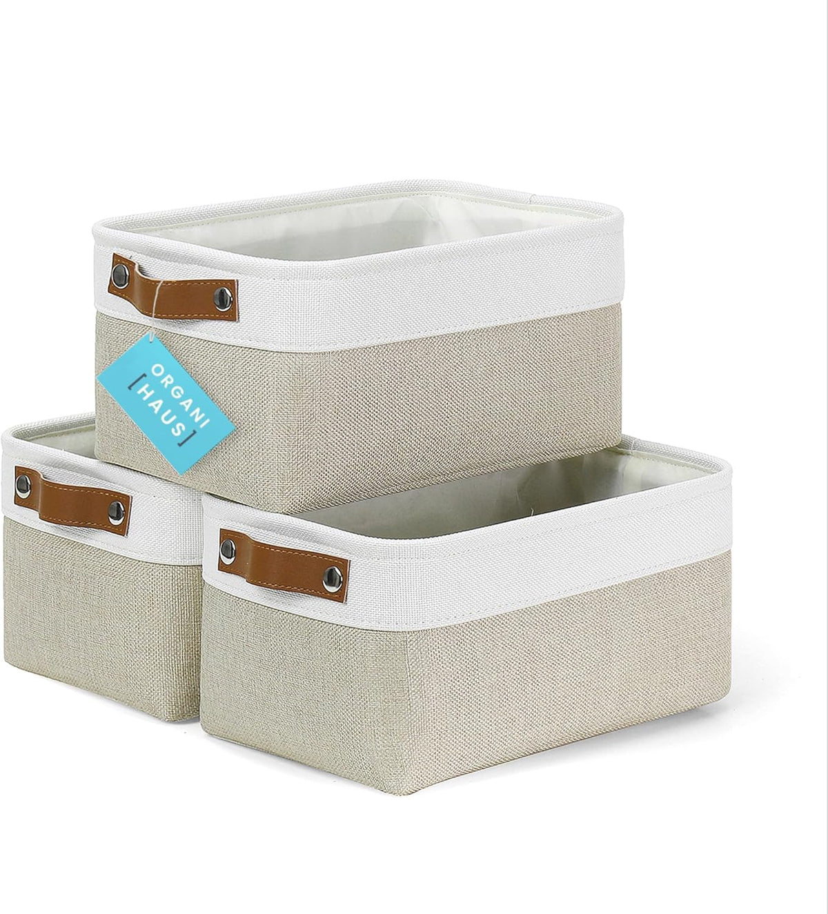 OrganiHaus Large Fabric Storage Baskets for Shelves 3 Pack, 15x11in Closet Storage Bins for Shelves, Cloth Baskets, Fabric Storage Cubes, Linen Closet Organizers, Fabric Basket, White Basket - PuriLite