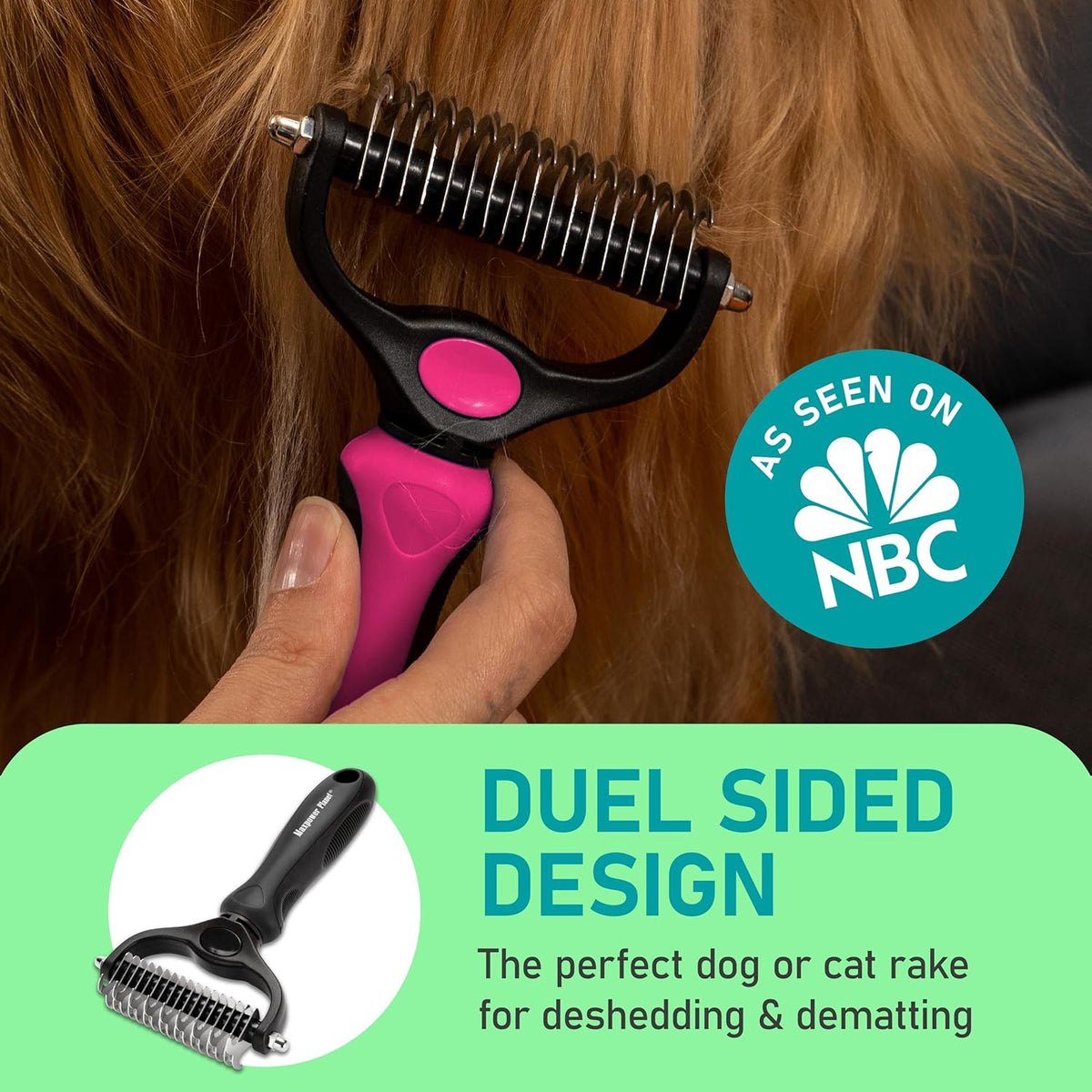 Maxpower Planet Pet Grooming Brush - Double Sided Shedding, Dematting - Undercoat Rake for Dogs - Dog Grooming Brush - Deshedding Brush for Dogs - Dog Brush, Cat Brush, Reduce Shedding by 95%, Black - PuriLite