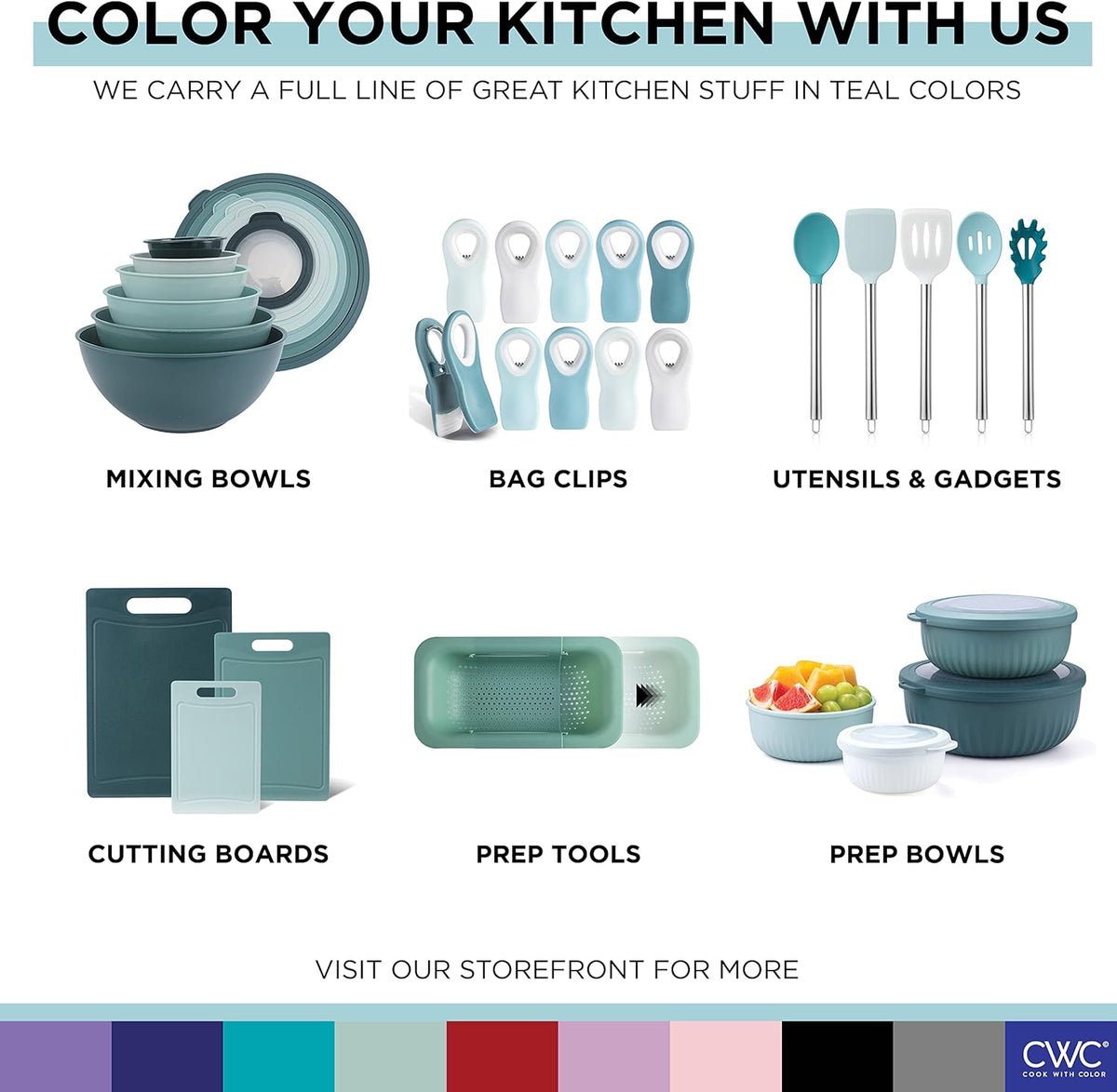 COOK WITH COLOR Prep Bowls with Lids- 8 Piece Nesting Plastic Small Mixing Bowl Set with Lids (Teal Ombre) - PuriLite