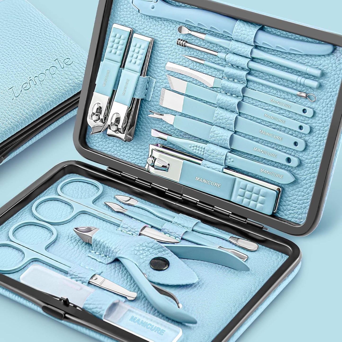 Manicure Set Professional Pedicure Kit Nail Clippers Kit - 18 Pcs Nail Care Tools - Grooming Kit with Luxurious Upgraded Travel Case (Blue) - PuriLite