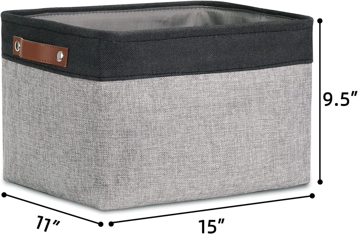 DULLEMELO Storage Baskets for Shelves, Fabric Collapsible Rectangular Storage Bins for Shelves, Closets, Nursery, Home, Office, Empty Gift Baskets (White&Teal) - PuriLite