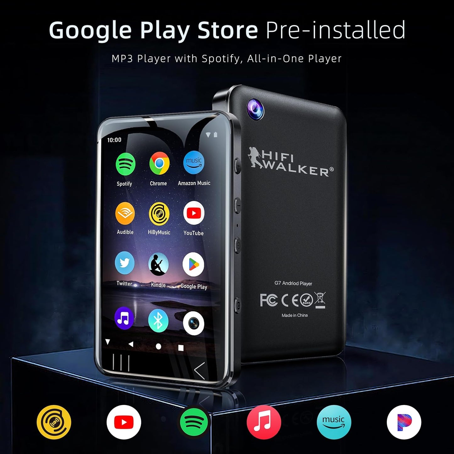MP3 Player with Bluetooth and WiFi, Music Player with Camera Spotify Pandora,Amazon Music, 4" Touch Screen Android MP4 MP3 Player with Speaker 144GB MP4 & MP3 Player for Travel Sport - PuriLite