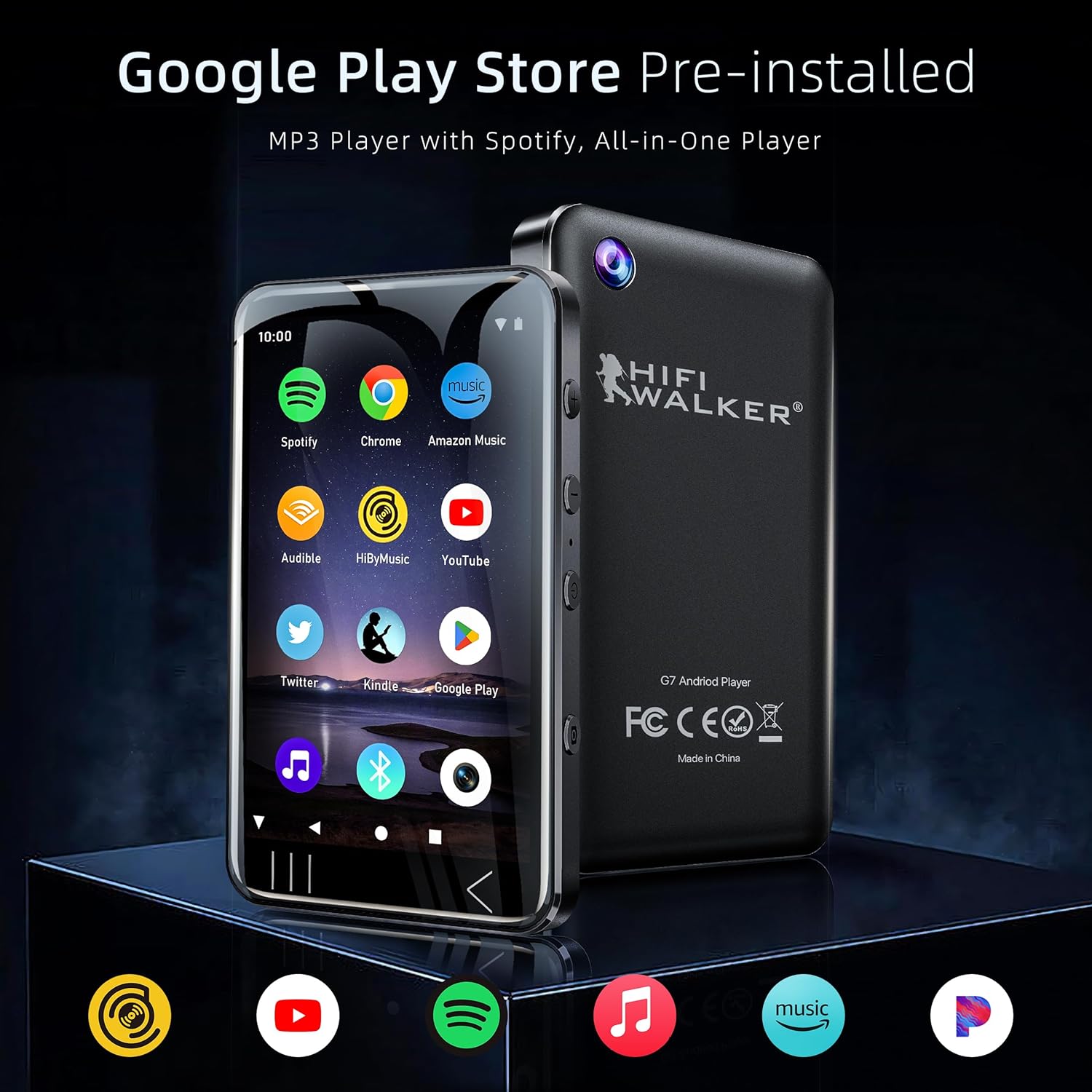 MP3 Player with Bluetooth and WiFi, Music Player with Camera Spotify Pandora,Amazon Music, 4" Touch Screen Android MP4 MP3 Player with Speaker 144GB MP4 & MP3 Player for Travel Sport - PuriLite