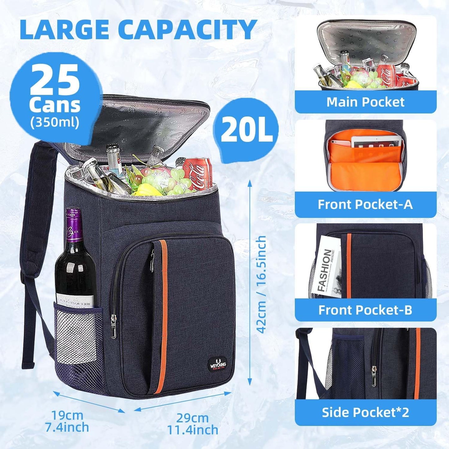 Bagtopia Camping Cooler Backpack 25 Cans, Leak Proof Insulated Thermal Bag, Beach Travel Picnic Lunch Backpack for Men Women - PuriLite