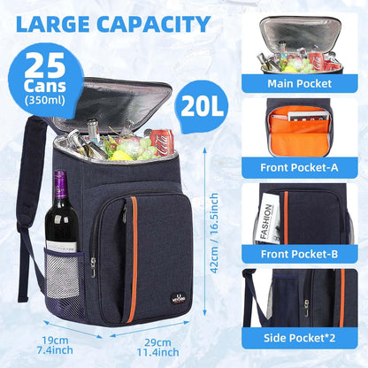 Bagtopia Camping Cooler Backpack 25 Cans, Leak Proof Insulated Thermal Bag, Beach Travel Picnic Lunch Backpack for Men Women - PuriLite