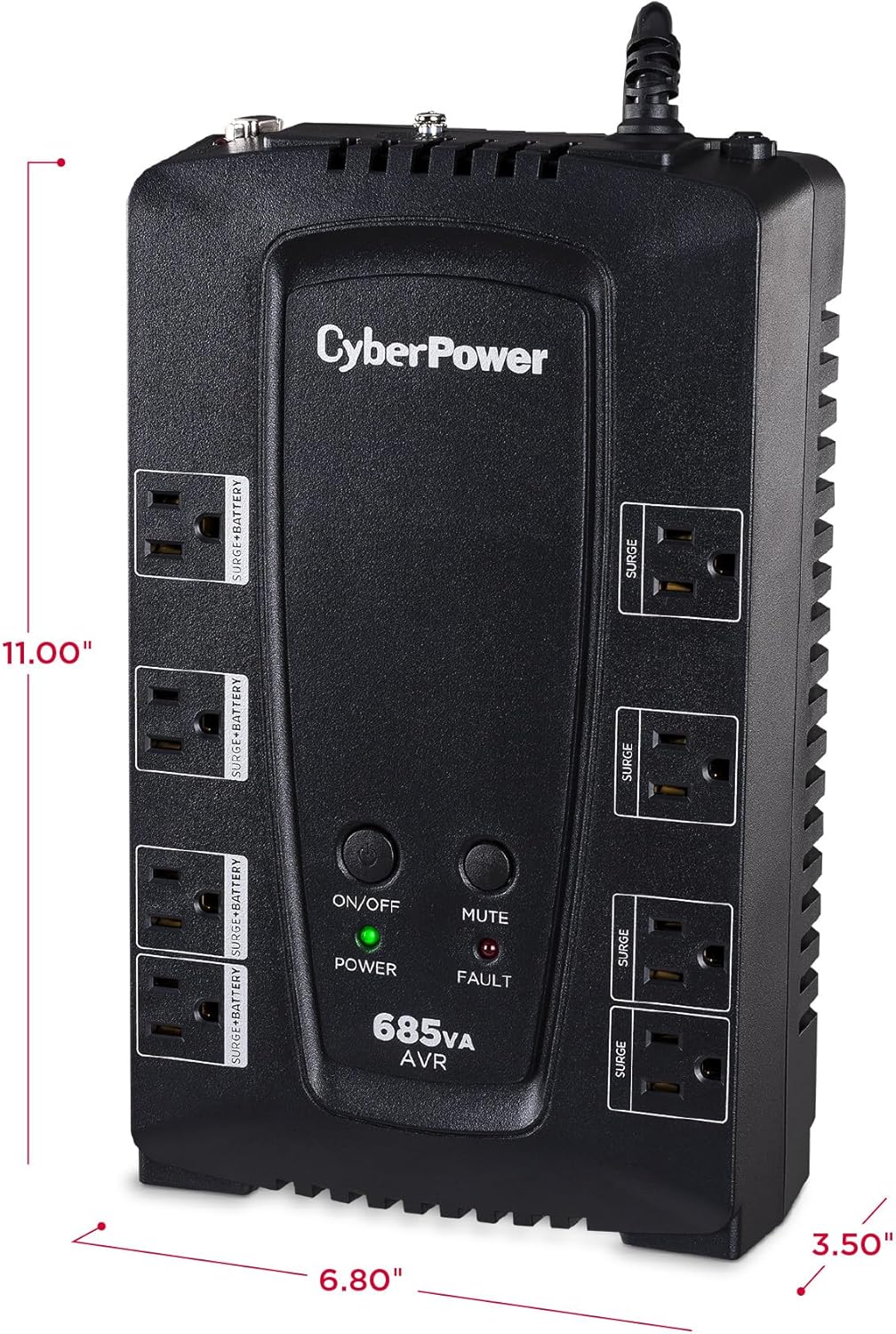 CyberPower CP685AVRG AVR UPS System, 685VA/390W, 8 Outlets, Compact - PuriLite