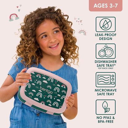Bentgo Kids Prints Leak-Proof, 5-Compartment Bento-Style Kids Lunch Box - Ideal Portion Sizes for Ages 3-7, Durable, Drop-Proof, Dishwasher Safe, & Made with BPA-Free Materials (Green Rainbow) - PuriLite