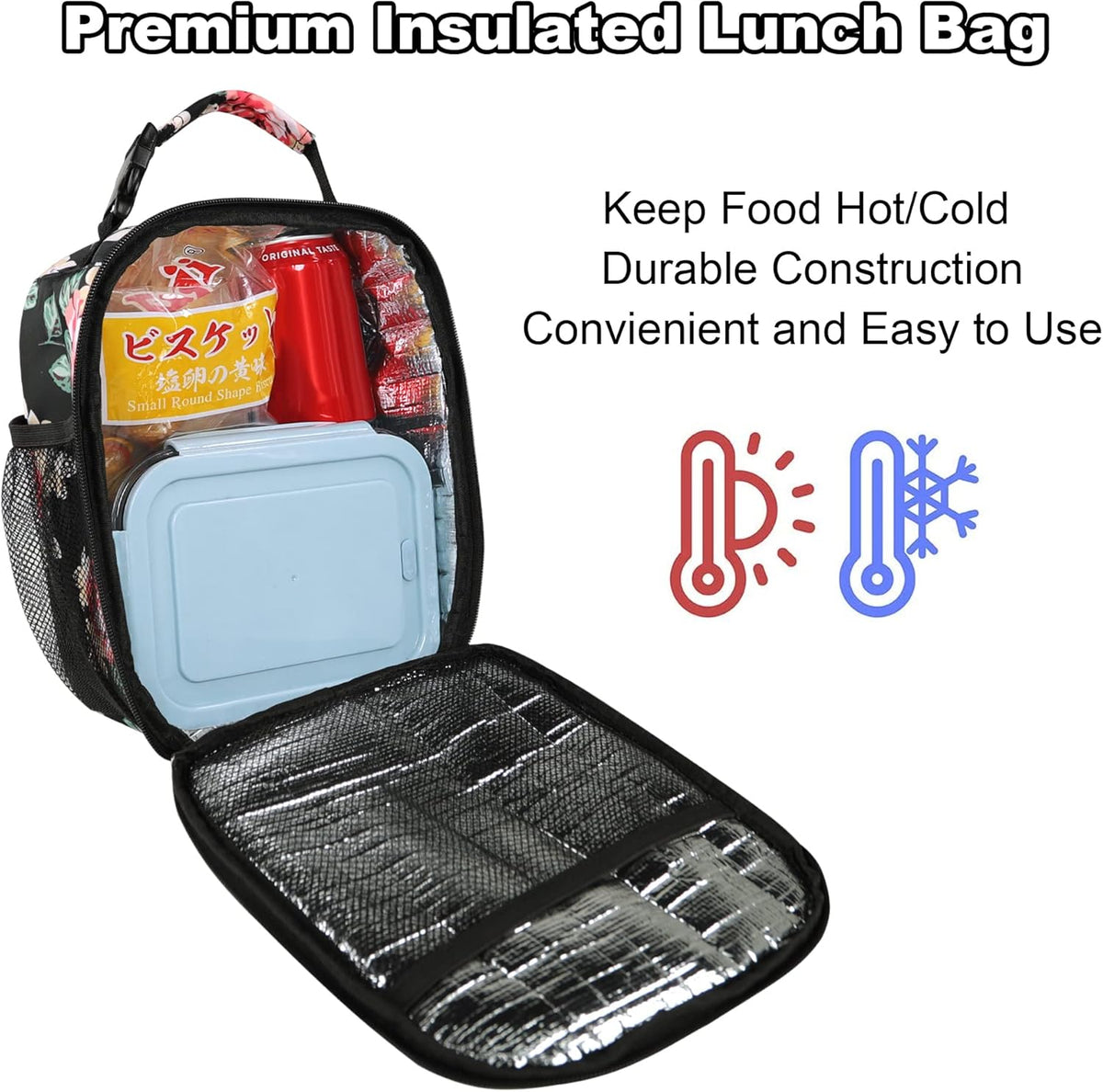 Lunch Box for Men Women Adults Small Lunch Bag for Office Work Picnic - Reusable Portable Lunchbox, Black - PuriLite