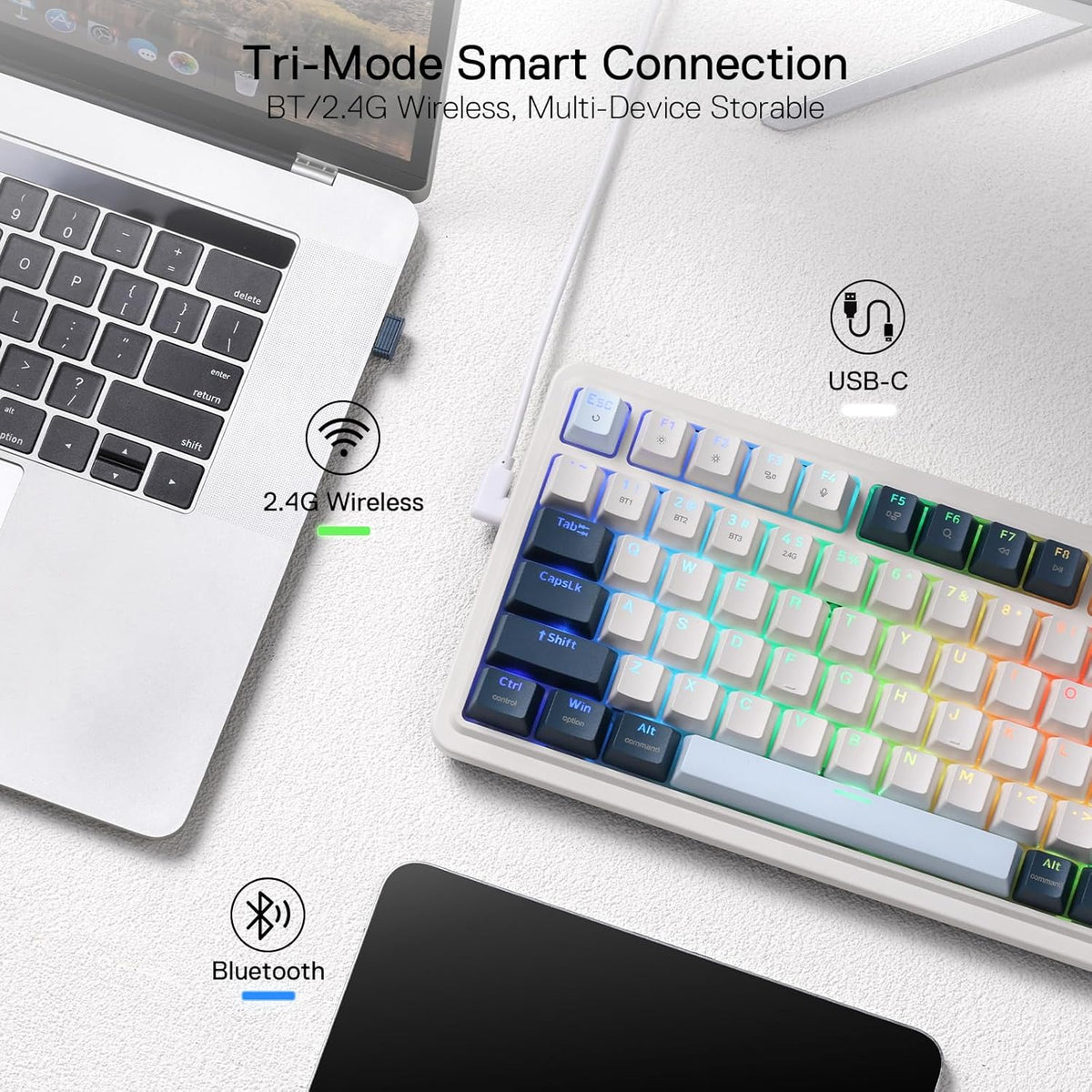 Redragon K686 PRO 98 Keys Wireless Gasket RGB Gaming Keyboard, 3-Modes Anime Mechanical Keyboard w/Hot-Swap Socket, Dedicated Knob Control & Sound Absorbing Pads, Custom Hi-Fi Linear Switch - PuriLite
