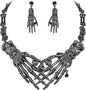 EVER FAITH Austrian Crystal Halloween Skeleton Hand Skull Necklace Earrings Set - PuriLite