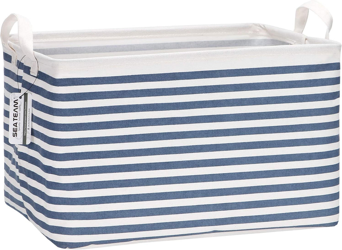 Sea Team 16.5 x 11.8 x 9.8 inches Square Canvas Fabric Storage Bins Shelves Storage Baskets Organizers for Nursery & Kid's Room, Grey Stripe - PuriLite